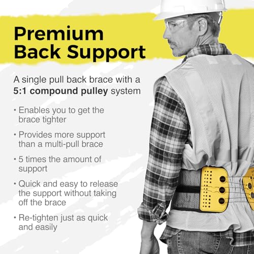Large Adjustable Back Brace with 5-to-1 Compression Pulley System for Lumbar Support