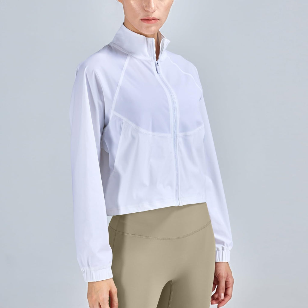 Skiennix Women's Lightweight Cropped Running Jacket - UPF 50+ Sun Protection, Long Sleeve, Athletic Fit