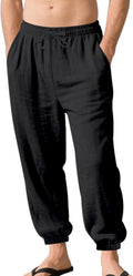 Skiennix Men's Lightweight Casual Pants - Elastic Waist & Drawstring | Summer Beach Jogging Trousers with Pockets