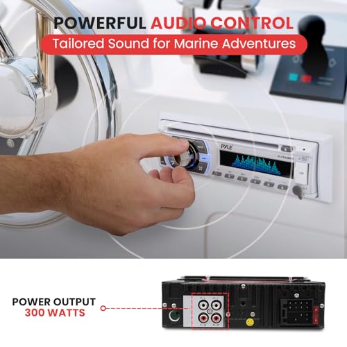 Pyle Marine Bluetooth Stereo Receiver with CD Player & FM Radio - 12V Waterproof Marine Head Unit - Single DIN