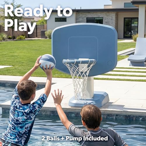Coast Modern Outdoor Pool Basketball Hoop with Large Backboard & Water Basketballs
