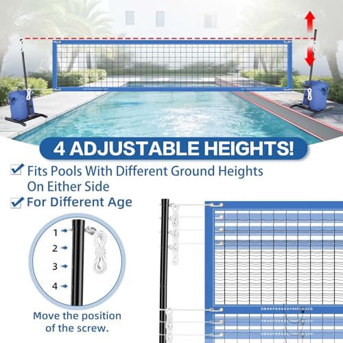 Olybeaka Blue Pool Volleyball Net Set, 30ft Adjustable & Heavy-Duty for Inground Pools