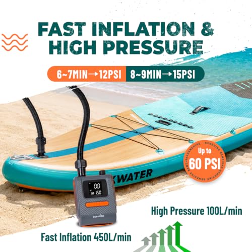 Portable Electric Paddle Board Pump 60 PSI with Auto-Off & Deflation for SUP Car Tires
