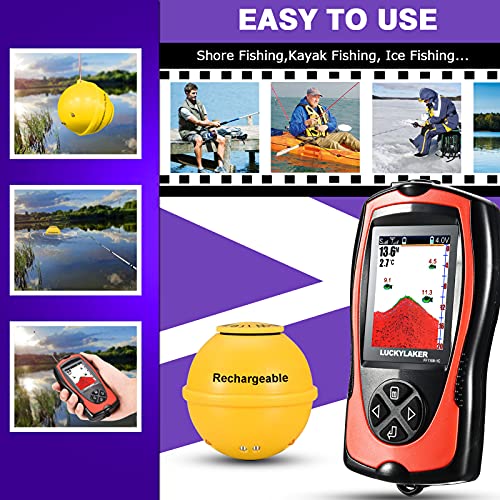 Wireless Fish Finder Kayak Sonar Transducer with LCD Screen Depth Water Depth & Fish Detection