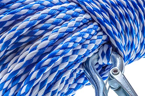 Attwood 1/4-Inch x 100-Foot Hollow Braided Polypropylene Anchor Line with Spring Hook - Blue/White
