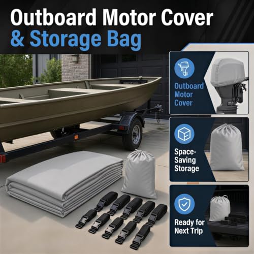 16ft Jon Boat Cover with Motor Cover - Waterproof Gray Marine-Grade Material