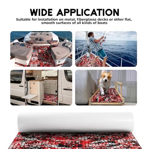 FOCEAN Marine EVA Boat Flooring Camo Self-Adhesive Decking 94.5"x23.6" Speed Red