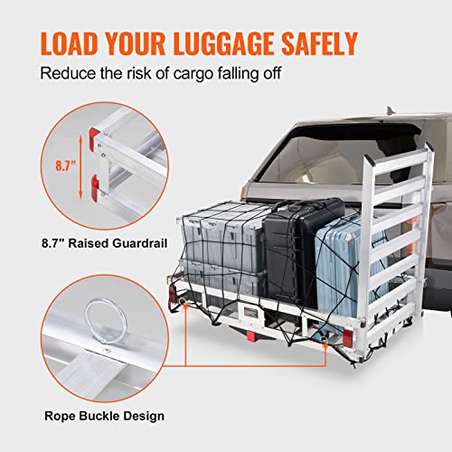 50 x 29.5 x 8.7 Inch Hitch Cargo Carrier with Folding Ramp - Aluminum 500lbs