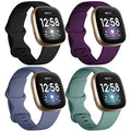 Large Black & Colorful TPU Sport Wristbands for Fitbit Versa 3 & Sense - 4 Pack, Women & Men