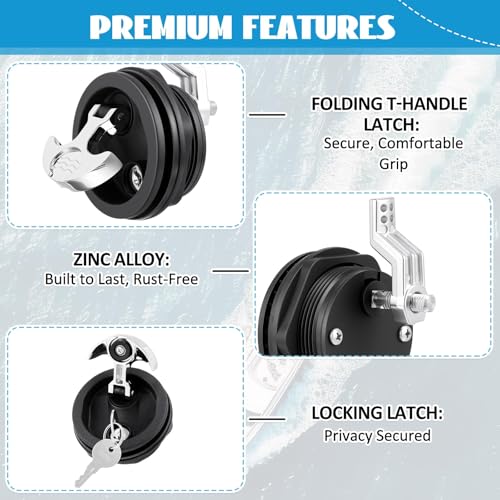 Shimeyao Key Lock Boat Hatch Latch 2.5-inch T Handle Marine Locking Latch, Black, 4 Pack