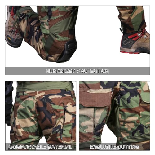 EMERSONGEAR Gen3 Paintball Pants with Knee Pads - Woodland Large Tactical Combat Trousers