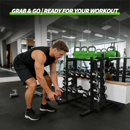 Heavy Duty Dumbbell Rack with Double Side Extensions - Black, Large