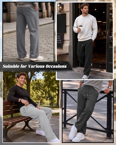 Men's Baggy Lightweight Sweatpants - Neer 4 Pack, Black & Gray, Large