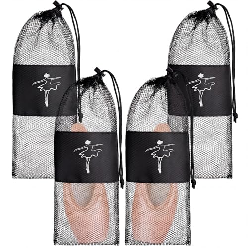 Mesh Dance Pointe Shoes Bag for Women Girls Black - 4 Pack