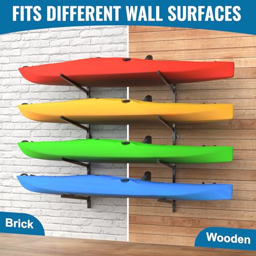 Adjustable Kayak Wall Mount Rack for Indoor Outdoor Storage - 4 Kayaks