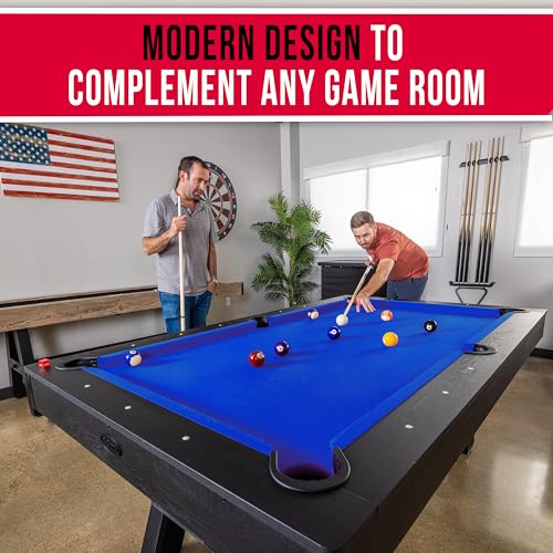 Blue Wood Finish 7 ft Pool Table with Accessories - Modern Billiards Set