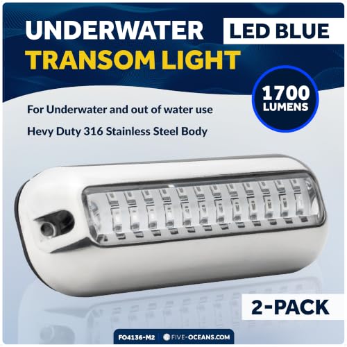 Blue LED Underwater Boat Lights 2-Pack Marine-Grade Stainless Steel 1700LM - Waterproof IP68