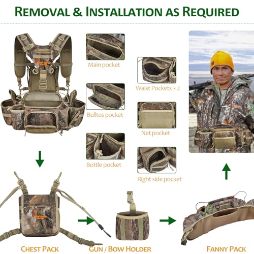 NEW VIEW Hunting Fanny Pack for Men with Rifle & Bow Holder - Camouflage Waist Pack & Chest Pack Upgrade