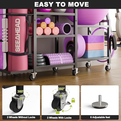 6-Tier Rolling Dumbbell & Home Gym Storage Rack with Adjustable Width