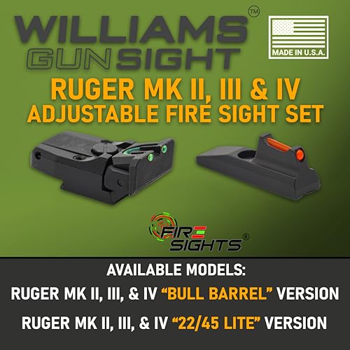 Bull Barrel Pistol Sight Set for Ruger MK II, III, IV - Fiber Optic & Adjustable