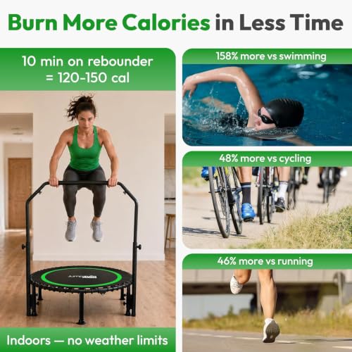 Green 40-Inch Mini Rebounder Trampoline for Adults with Adjustable Handlebar