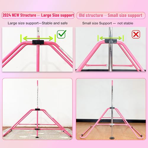 Foldable Gymnastic Bar for Kids 3-12, Adjustable Kip Bar with Mat, Pink Variation