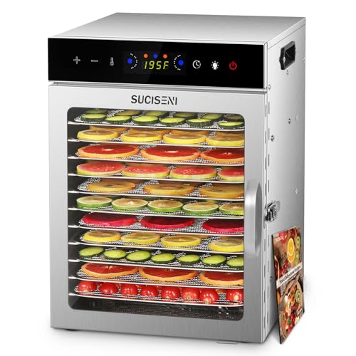 12-Tray Food Dehydrator with Digital Control, 1000W, Quiet Stainless Steel