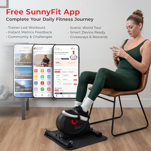 Sunny Health & Fitness Smart Mini Cycle Dark Grey - Under Desk Pedal Exerciser for Arm & Leg Workout