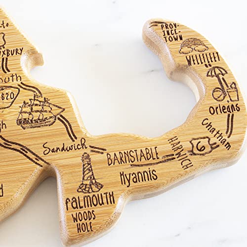 Massachusetts State-Shaped Bamboo Cutting & Serving Board with Wall Hang Feature
