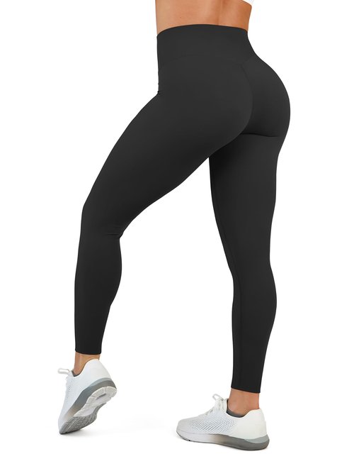 High Waisted Leggings for Women - No Front Seam Tummy Control Yoga Pants for Workout Running No See Through 28" Black