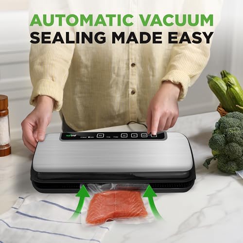 NutriChef Stainless Steel Food Vacuum Sealer Machine 14x6 Inches with Accessories - Automatic Air Sealing