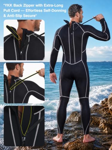 Men's 3mm Lightweight Wetsuit Full Body with Back Zip - Black, Medium