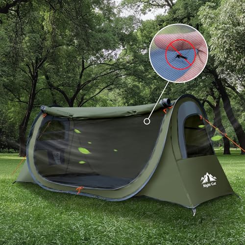Night Cat 1-Person Waterproof Pop-Up Camping Tent - Army Green, 28.5'' Width