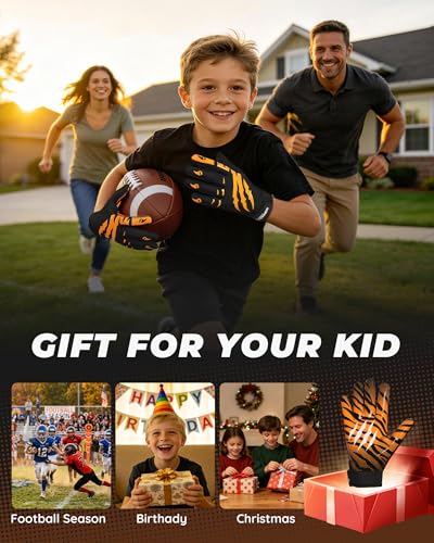 Youth Football Gloves Non-Slip Grip Black-Orange Small AXEVMEN