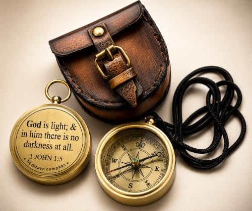 God Is Light Bible Verse Compass - Inspirational Brass Navigation Gift for Men Women Boys Girls Variation of God Is Light-1 John 1:5