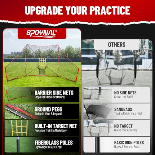 12x7 FT Baseball Hitting Net with Side Nets & Ball Collection System