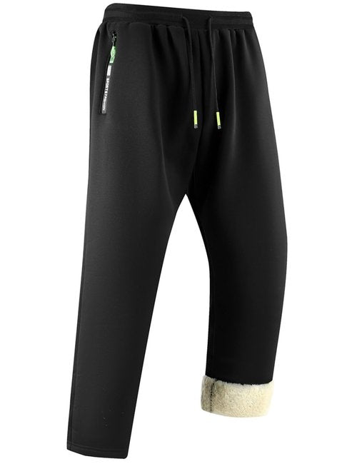 Gihuo Men's Fleece Sherpa Lined Athletic Sweatpants Winter Warm Pants (US, Alpha, Large, Regular, Regular, Black)