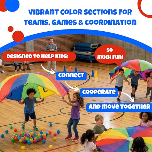 Activejoy Rainbow Parachute for Kids 8ft with Handles - Outdoor & Indoor Play