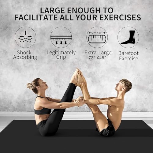 CAMBIVO Extra Long Wide Yoga Mat 72x48 Inches Thick PVC Non-Slip Workout Mat