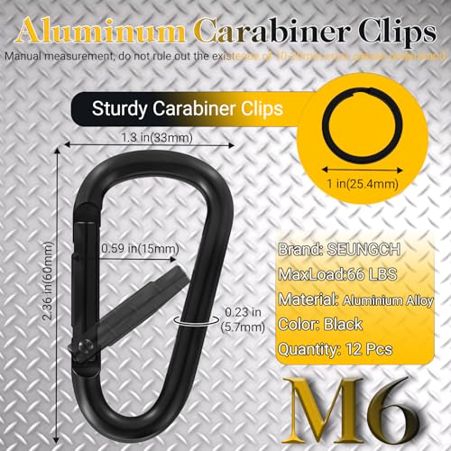 50Pcs Heavy Duty Aluminum Carabiner Clips & Key Rings - Black & Silver - Corrosion Resistant Outdoor Gear