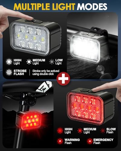 Black 10 LED Bike Light Set USB Rechargeable Front & Rear Bicycle Lights