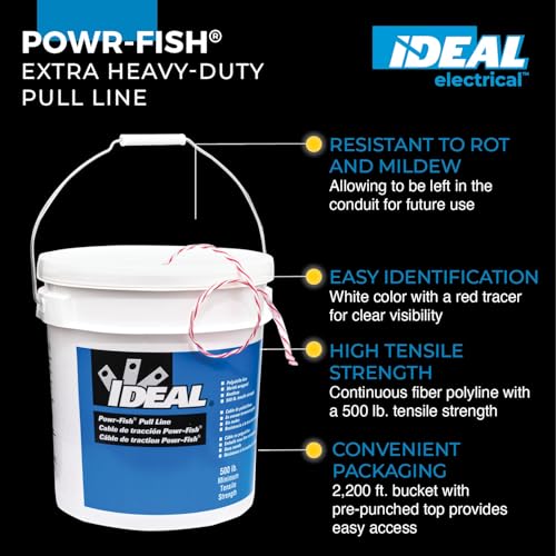 Extra Heavy-Duty 2200 ft Pull Line for Wire & Cable Installation - 500 lb Tensile, Blue Tracer, White