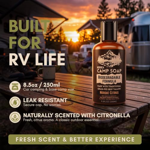 Nordic Citrus Biodegradable Camping Soap with Beef Tallow - 8.5 oz All-in-One Dish, Body & Hair Wash