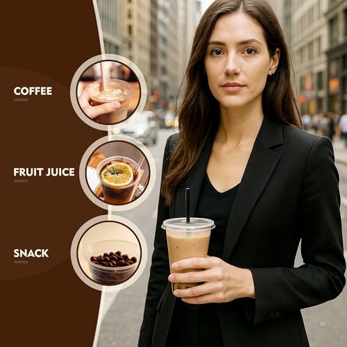 16 oz Disposable Iced Coffee Cups with Lids - Pack of 100 Clear Plastic Drink Cups