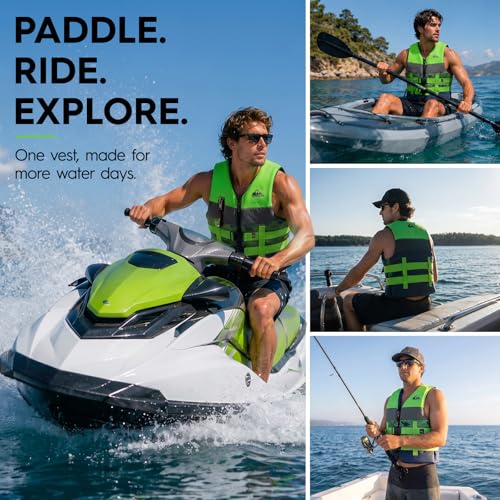 Men's Green Life Jacket for Waterskiing & Boating - Large, USCG Approved