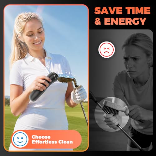 Black Electric Golf Club Brush Cleaner 1030 RPM Auto-Rotating Water Spray with 2 Speed & 2 Brush Heads