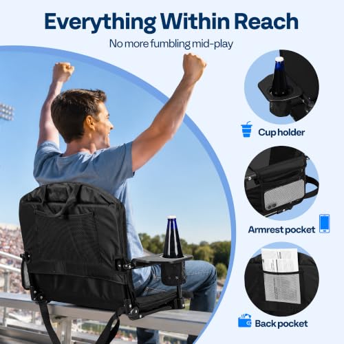 VIVOHOME Stadium Bleacher Seats with Back Support - Black & Gray, 2-Pack Portable Sports Chairs