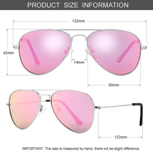 Kids Polarized Aviator Sunglasses for Little Girls Boys Age 3-8 (Silver/Rosepink Mirror)
