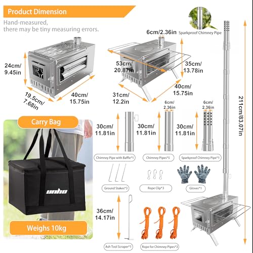 Unho Stainless Steel Camping Stove with Large Glass Window - Crack-Resistant Ceramic Outdoor Heater