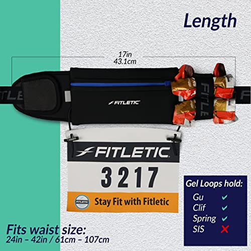 Black Fitletic Ultimate II Running Pouch with Gels, Waist Belt, Gel Loops & Pockets